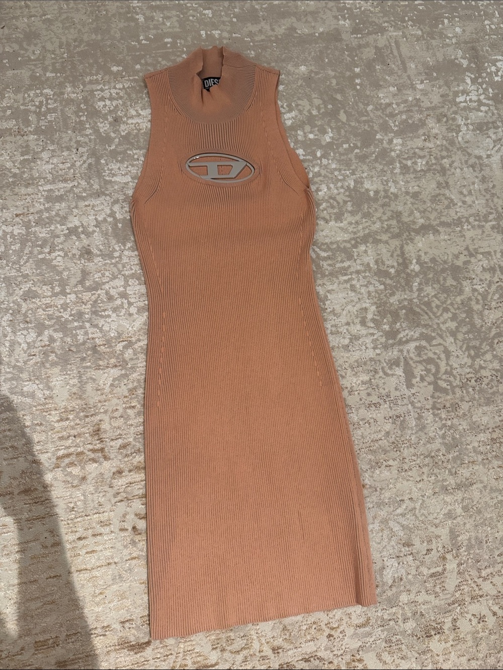 Diesel Sleeveless Ribbed Midi Dress in Dusty Peach